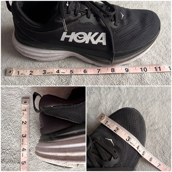 Hoka One One Bondi 8 Women's Wide Cushioned Running Shoe Sneaker Black White 8.5 - Picture 17 of 17